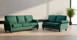 English Elm 3-Seater Velvet Sofa with Nailhead Trim and Turned Wood Legs for Formal Living Rooms Green B2735S00112
