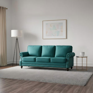 English Elm 3-Seater Velvet Sofa with Nailhead Trim and Turned Wood Legs for Formal Living Rooms Green B2735S00112