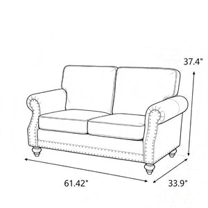 English Elm Traditional Velvet Loveseat with Nailhead Trim Turned Wood Legs Parlor Seating Green B2735S00113