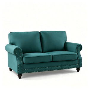 English Elm Traditional Velvet Loveseat with Nailhead Trim Turned Wood Legs Parlor Seating Green B2735S00113