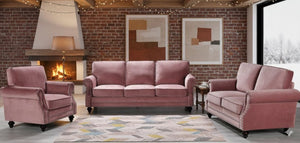 English Elm Traditional Velvet Loveseat with Nailhead Trim Turned Wood Legs Parlor Seating Rose B2735S00115