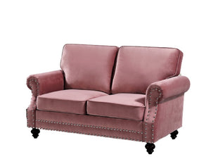 English Elm Traditional Velvet Loveseat with Nailhead Trim Turned Wood Legs Parlor Seating Rose B2735S00115