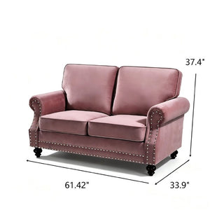 English Elm Traditional Velvet Loveseat with Nailhead Trim Turned Wood Legs Parlor Seating Rose B2735S00115