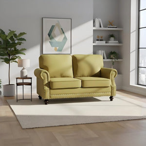 English Elm Traditional Velvet Loveseat with Nailhead Trim Turned Wood Legs Parlor Seating Yellow B2735S00117