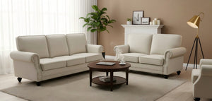 English Elm Traditional Velvet Loveseat with Nailhead Trim Turned Wood Legs Parlor Seating Beige B2735S00119