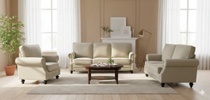 English Elm Traditional Velvet Loveseat with Nailhead Trim Turned Wood Legs Parlor Seating Beige B2735S00119