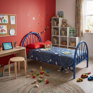 English Elm Heavy Duty Metal Twin Bed Frame with 16 Slats High Clearance and Underbed Storage Tubs Blue B2735S00120
