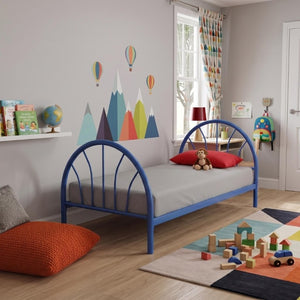 English Elm Heavy Duty Metal Twin Bed Frame with 16 Slats High Clearance and Underbed Storage Tubs Blue B2735S00120