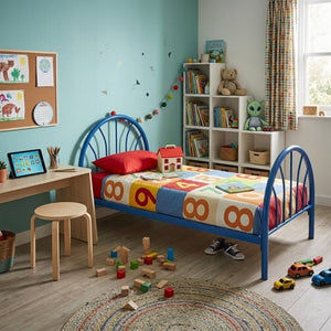 English Elm Heavy Duty Metal Twin Bed Frame with 16 Slats High Clearance and Underbed Storage Tubs Blue B2735S00120