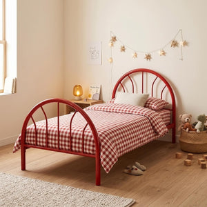 English Elm Heavy Duty Metal Twin Bed Frame with 16 Slats High Clearance and Underbed Storage Tubs Red B2735S00121