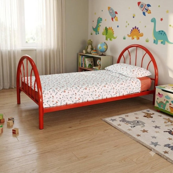 English Elm Heavy Duty Metal Twin Bed Frame with 16 Slats High Clearance and Underbed Storage Tubs Red B2735S00121