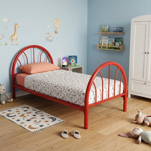 English Elm Heavy Duty Metal Twin Bed Frame with 16 Slats High Clearance and Underbed Storage Tubs Red B2735S00121