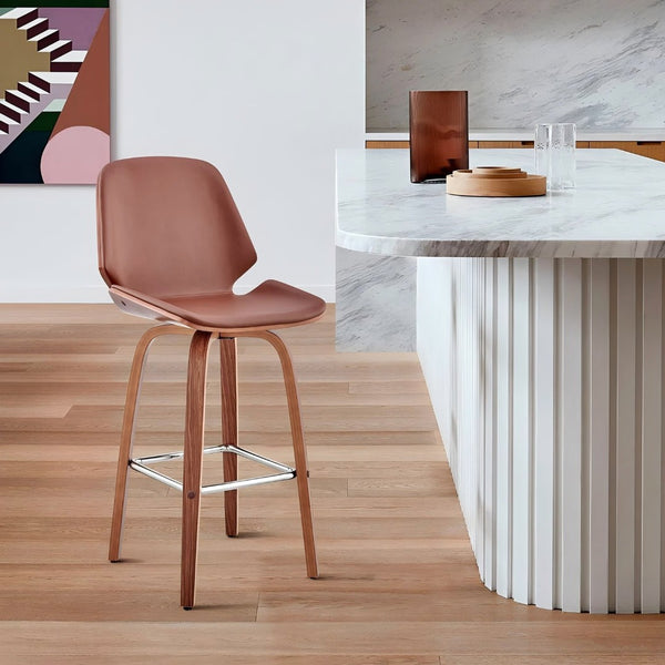 English Elm Belora Channel Tufted Faux Leather Swivel Barstool with Walnut Base for Home Bar B2736P511285