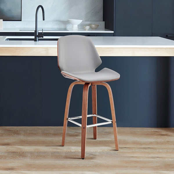 English Elm Belora Channel Stitch Faux Leather Swivel Barstool with Walnut Base for Kitchen Islands B2736P511286