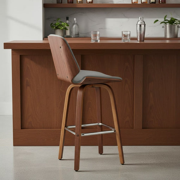 English Elm Belora Channel Stitch Faux Leather Swivel Barstool with Walnut Base for Kitchen Islands B2736P511286