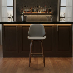 English Elm Belora Channel Stitch Faux Leather Swivel Barstool with Walnut Base for Kitchen Islands B2736P511286