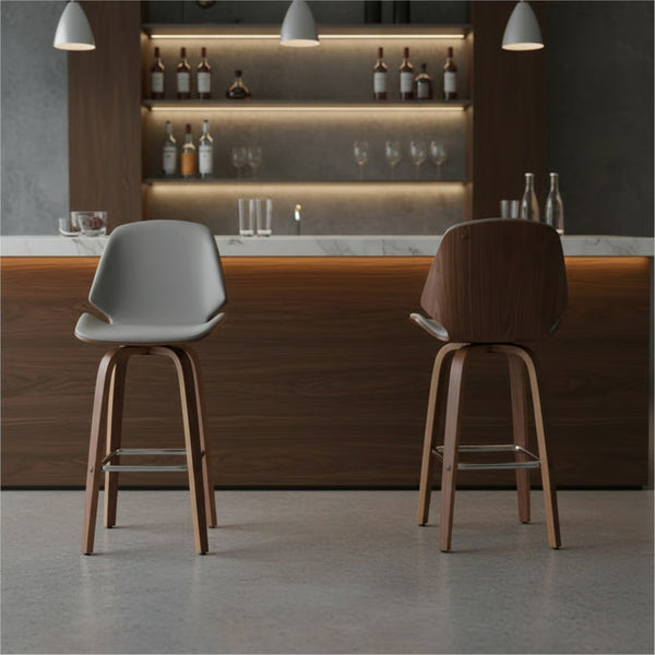 English Elm Belora Channel Stitch Faux Leather Swivel Barstool with Walnut Base for Kitchen Islands B2736P511286