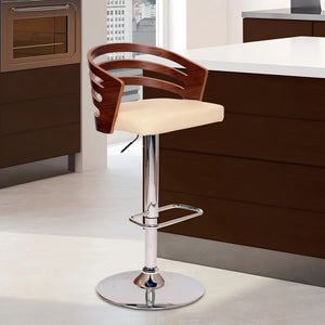 English Elm Elledie Swivel Adjustable Barstool Walnut Wood Back Faux Leather Seat Chrome Base B2736P511287