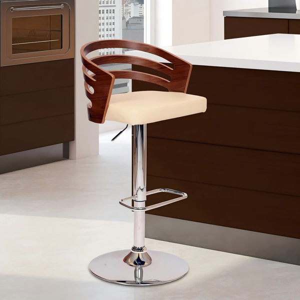English Elm Elledie Swivel Adjustable Barstool Walnut Wood Back Faux Leather Seat Chrome Base B2736P511287