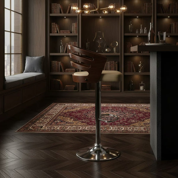 English Elm Elledie Swivel Adjustable Barstool Walnut Wood Back Faux Leather Seat Chrome Base B2736P511287