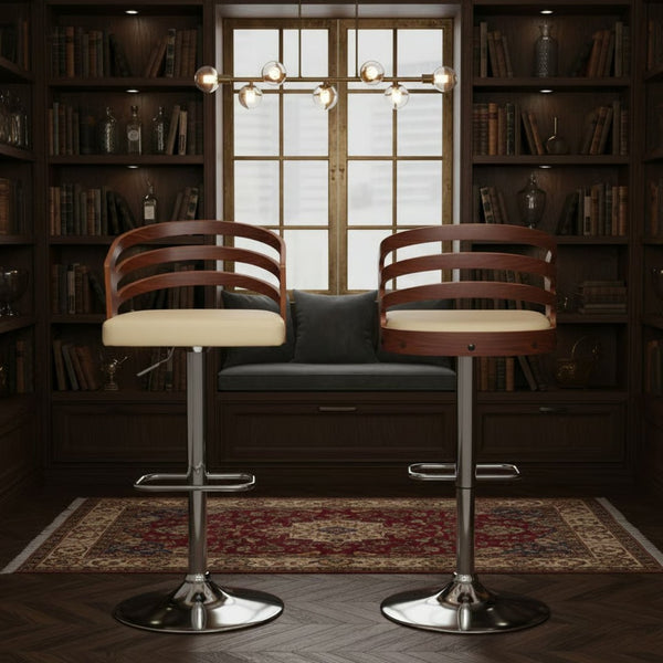 English Elm Elledie Swivel Adjustable Barstool Walnut Wood Back Faux Leather Seat Chrome Base B2736P511287