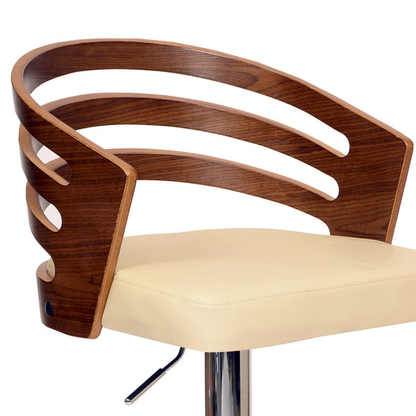 English Elm Elledie Swivel Adjustable Barstool Walnut Wood Back Faux Leather Seat Chrome Base B2736P511287