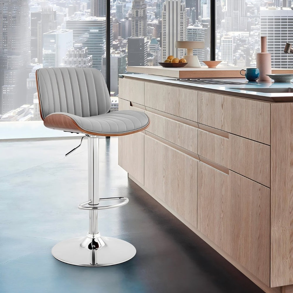 English Elm Krocken Adjustable Faux Leather Barstool Chrome Pedestal Base Walnut Accent Modern B2736P511288