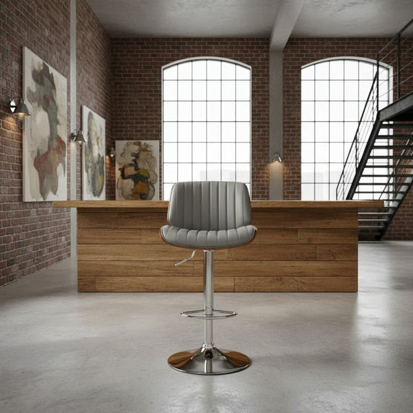 English Elm Krocken Adjustable Faux Leather Barstool Chrome Pedestal Base Walnut Accent Modern B2736P511288