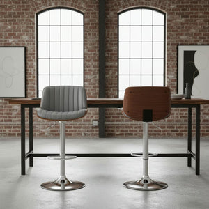 English Elm Krocken Adjustable Faux Leather Barstool Chrome Pedestal Base Walnut Accent Modern B2736P511288