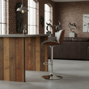 English Elm Krocken Adjustable Faux Leather Barstool Chrome Pedestal Base Walnut Accent Modern B2736P511288