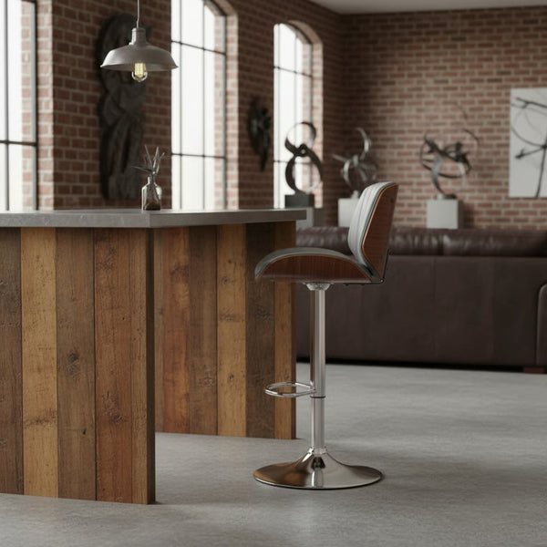 English Elm Krocken Adjustable Faux Leather Barstool Chrome Pedestal Base Walnut Accent Modern B2736P511288