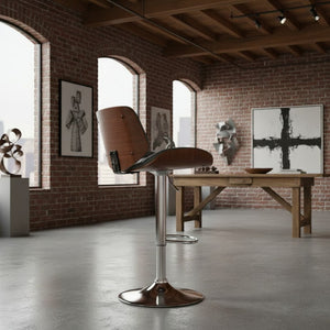 English Elm Krocken Adjustable Faux Leather Barstool Chrome Pedestal Base Walnut Accent Modern B2736P511288