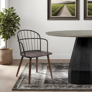 English Elm Drylan Industrial Steel Slat Dining Chair with Walnut Wood Seat for Loft Spaces B2736P511290