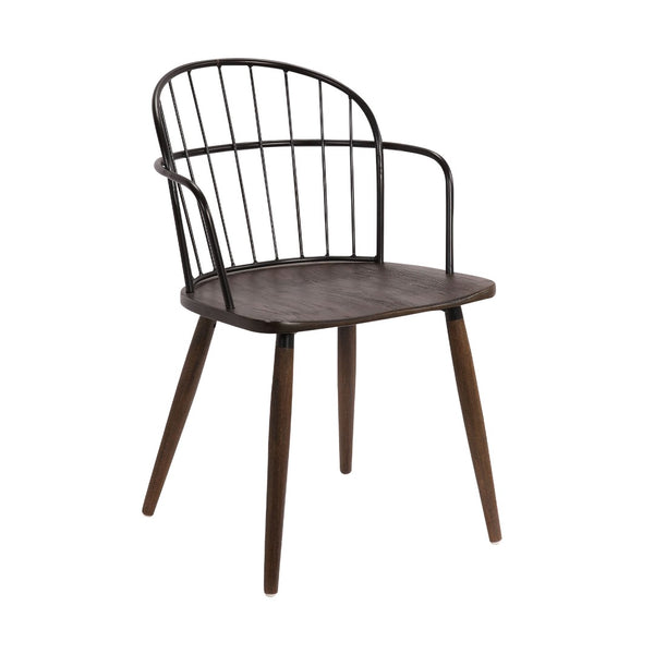 English Elm Drylan Industrial Steel Slat Dining Chair with Walnut Wood Seat for Loft Spaces B2736P511290