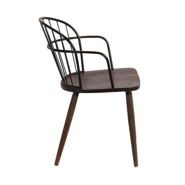 English Elm Drylan Industrial Steel Slat Dining Chair with Walnut Wood Seat for Loft Spaces B2736P511290
