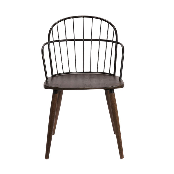English Elm Drylan Industrial Steel Slat Dining Chair with Walnut Wood Seat for Loft Spaces B2736P511290