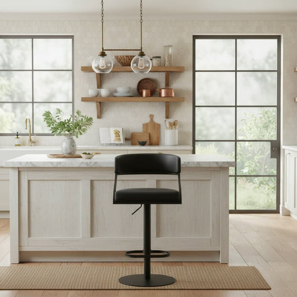 English Elm Licaia Retro Modern Swivel Barstool Adjustable Height Faux Leather Kitchen Island Seat Black B2736P511291