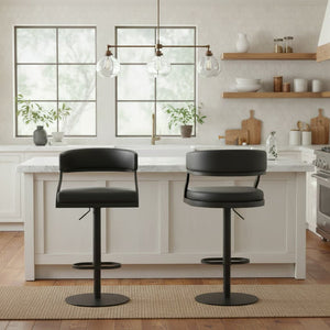 English Elm Licaia Retro Modern Swivel Barstool Adjustable Height Faux Leather Kitchen Island Seat Black B2736P511291