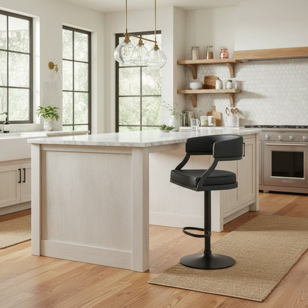 English Elm Licaia Retro Modern Swivel Barstool Adjustable Height Faux Leather Kitchen Island Seat Black B2736P511291