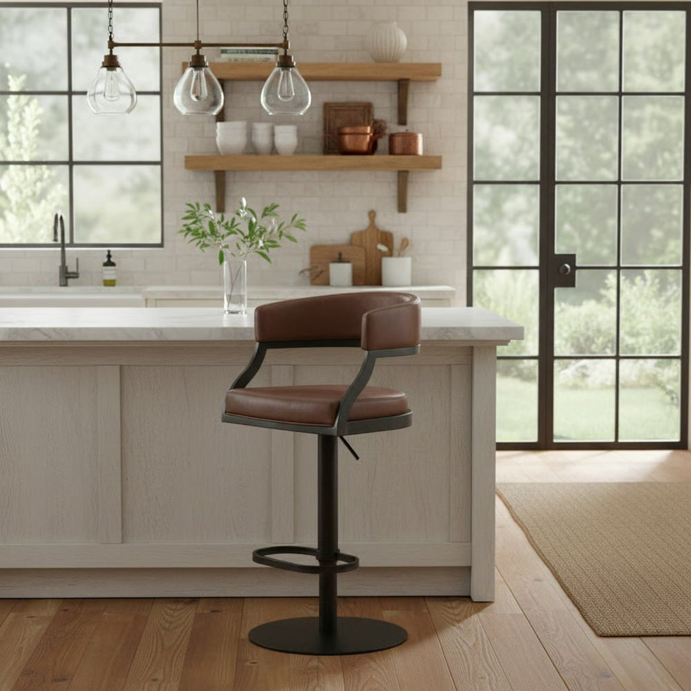 English Elm Licaia Retro Modern Swivel Barstool Adjustable Height Faux Leather Kitchen Island Seat Coffee B2736P511292