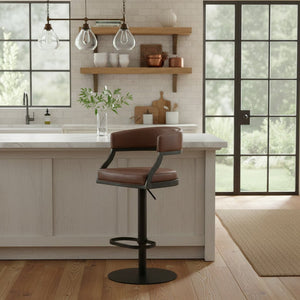 English Elm Licaia Retro Modern Swivel Barstool Adjustable Height Faux Leather Kitchen Island Seat Coffee B2736P511292