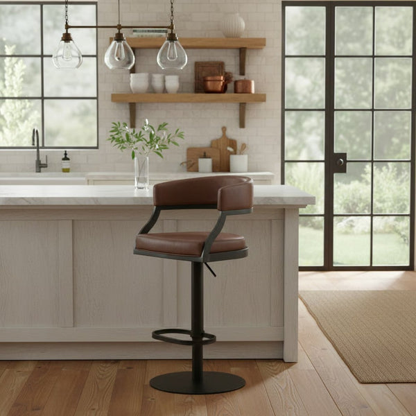 English Elm Licaia Retro Modern Swivel Barstool Adjustable Height Faux Leather Kitchen Island Seat Coffee B2736P511292
