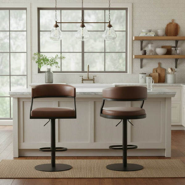 English Elm Licaia Retro Modern Swivel Barstool Adjustable Height Faux Leather Kitchen Island Seat Coffee B2736P511292