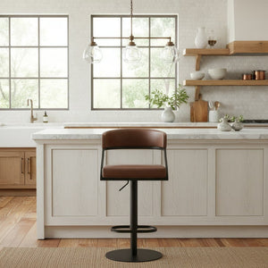 English Elm Licaia Retro Modern Swivel Barstool Adjustable Height Faux Leather Kitchen Island Seat Coffee B2736P511292