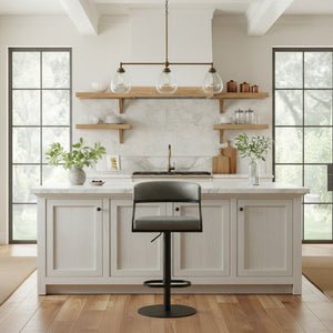 English Elm Licaia Retro Modern Swivel Barstool Adjustable Height Faux Leather Kitchen Island Seat Grey B2736P511293