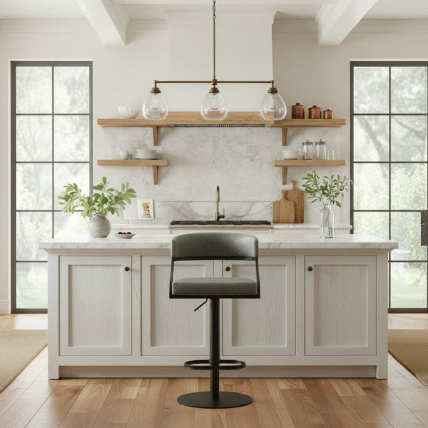 English Elm Licaia Retro Modern Swivel Barstool Adjustable Height Faux Leather Kitchen Island Seat Grey B2736P511293