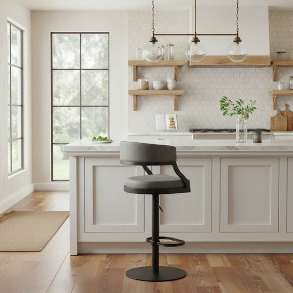 English Elm Licaia Retro Modern Swivel Barstool Adjustable Height Faux Leather Kitchen Island Seat Grey B2736P511293