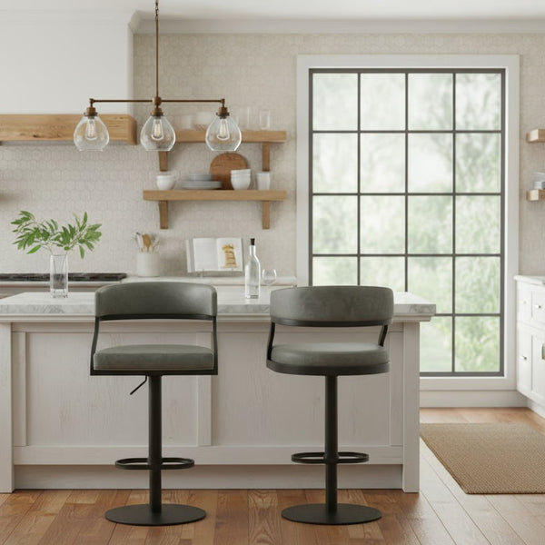 English Elm Licaia Retro Modern Swivel Barstool Adjustable Height Faux Leather Kitchen Island Seat Grey B2736P511293