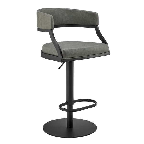 English Elm Licaia Retro Modern Swivel Barstool Adjustable Height Faux Leather Kitchen Island Seat Grey B2736P511293