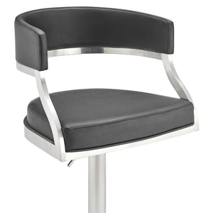 English Elm Licaia Swivel Barstool Faux Leather Seat Brushed Steel Base Adjustable Counter Height Black B2736P511294